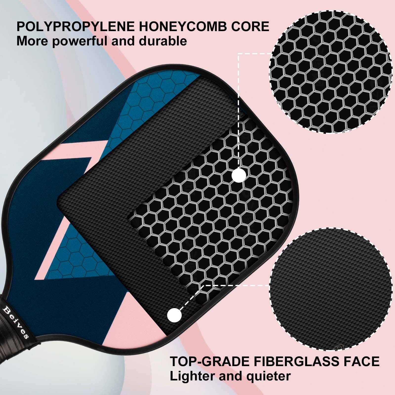 Pickleball Paddles Set of 4 with 4 Balls & Carry Bag - Lightweight 7.9Oz Fiberglass Racket, Non-Slip Comfort Grip, for Men & Women